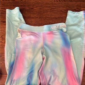 Girls/Kids size Large Nike Pro rainbow multicolor leggings - pink blue teal